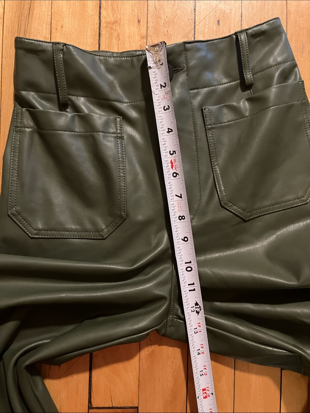 Maeve Colette Wide Leg Faux Cegan Leather Olive Green Cropped Pants 26 Tall - Picture 7 of 11